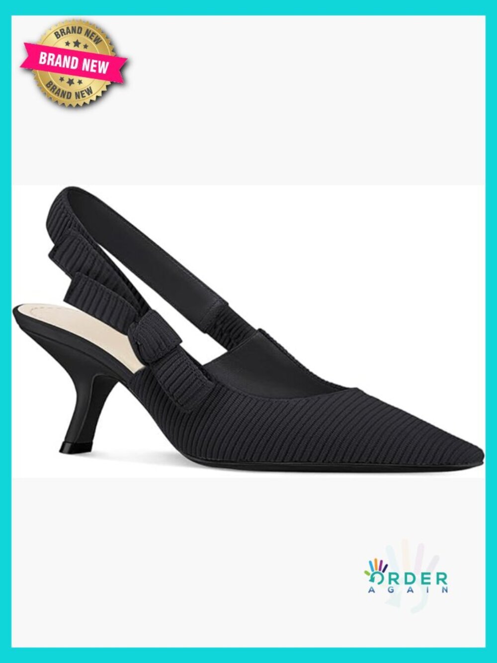 Slingback Kitten Heels Pointed Toe Bowknot Knitted Slip On Work Pumps Dress